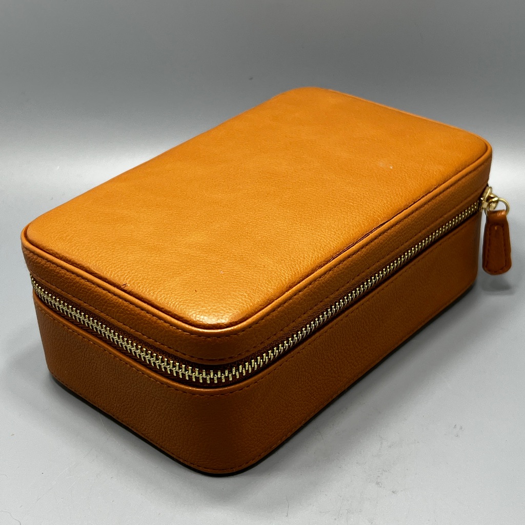 R.H.Maceys Tan P.U. Leather Zippered Jewelry Case